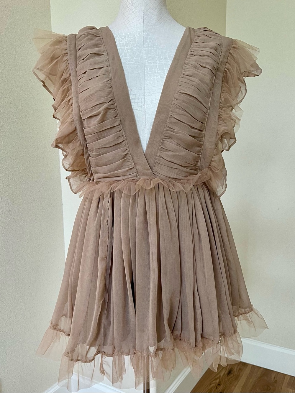 Tularosa Amelia Dress XS Blush Pink Ruffle Tulle Mini Dress Preloved
